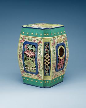 1461. An 'enamel on copper' imitating ceramic garden seat, Qing dynasty, ca 1800.