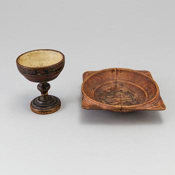 A wooden folk art bowl and chalice 19th century.