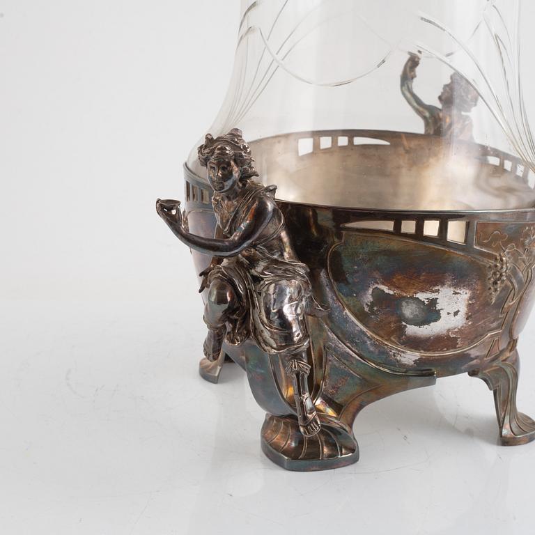 An Art Nouveau silver-plate and glass punch bowl, early 20th century.