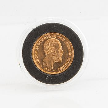 Guldmynt Sverige, Oscar II 10 kr, 1883, felpräglat.