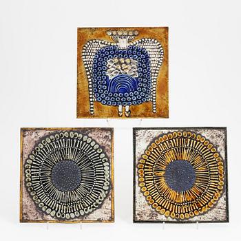 Lisa Larson, väggreliefer, 3 st, stengods, Gustavsberg.