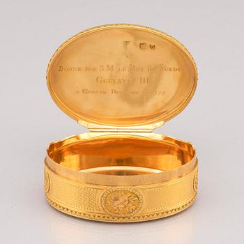 A Royal presentation gold box by Matthieu Philippe, Paris 1776-77, miniature of Gustaf III by Johan Georg Henrichsen.