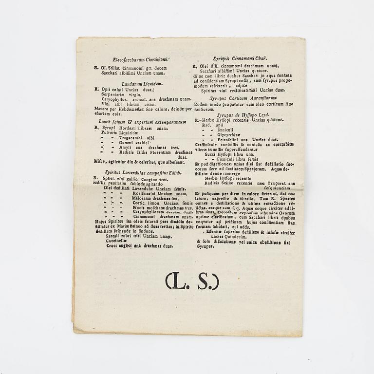The first Swedish Pharmacopoeia, 1686.