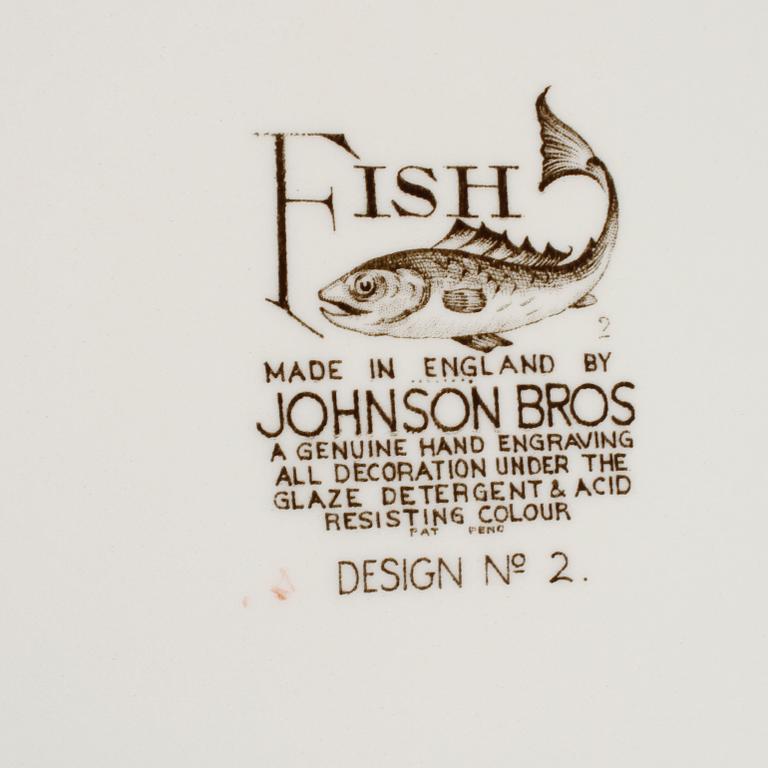 FISKSERVIS, 9 delar, flintgods, "Fish", Johnson Bros, England, 1900-talets andra hälft.