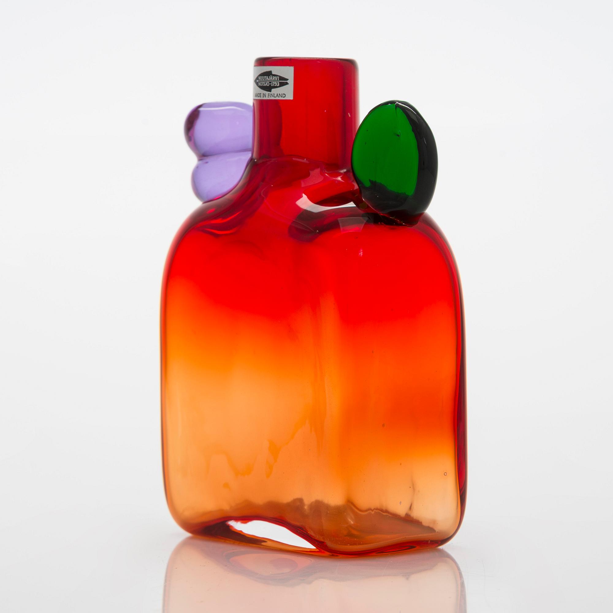 Oiva Toikka, flaska, "Pompom", signerad Oiva Toikka Nuutajärvi Notsjö.