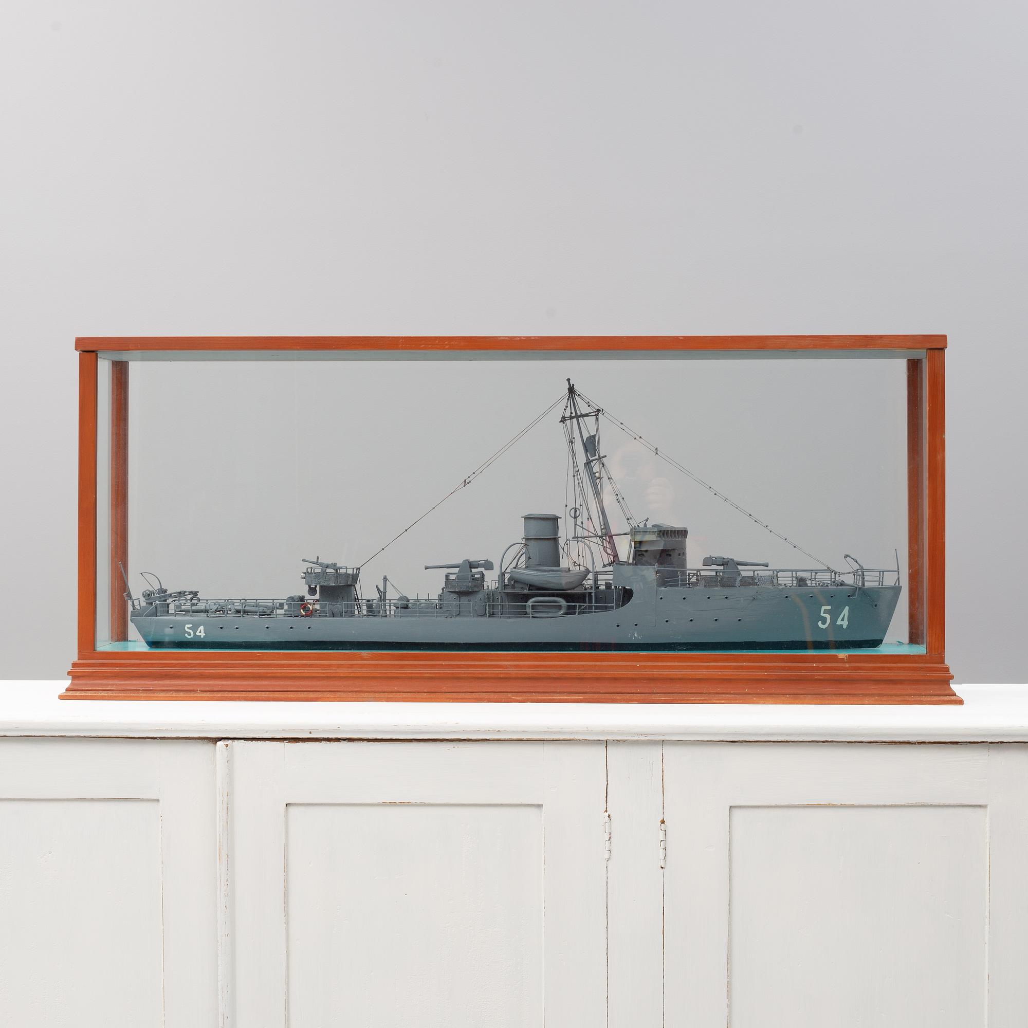 A scale modelship of the Swedish minesweeper HMS Landsort.