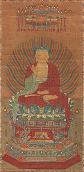 1659. A fine hanging scroll depicting Shakyamuni Buddha, 18th Century or older.