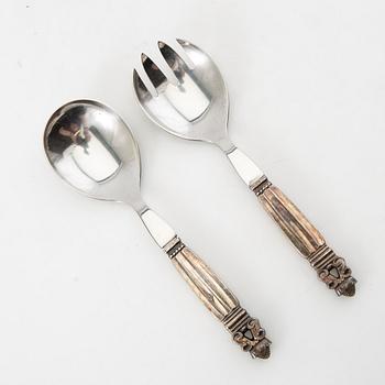 Johan Rohde, salad servers, a pair, sterling silver, "Konge/Acorn", Georg Jensen, Denmark, after 1945.