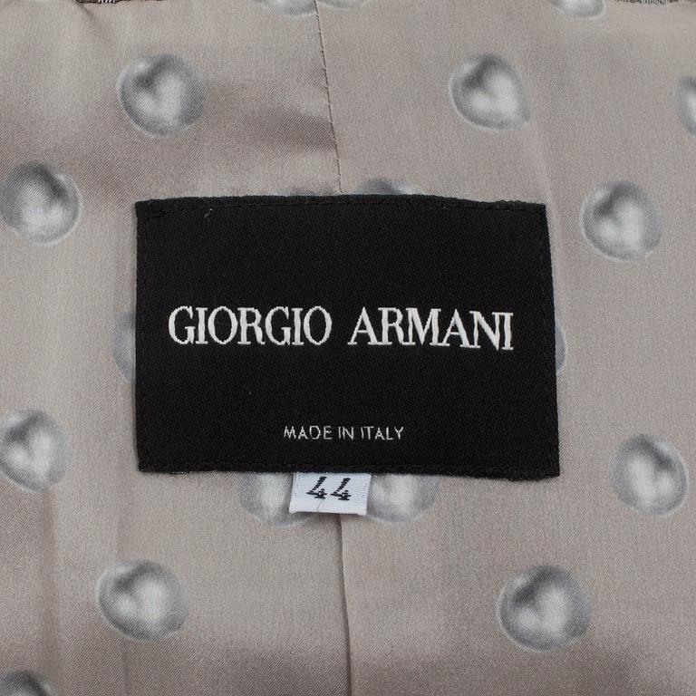 ARMANI, a grey viscose and cotton two-piece suit consisting of jacket and pants, size 44.