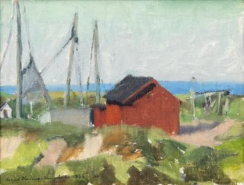 Astrid Harms-Ringdahl, Fishing shed and boat, motif from Österlen.