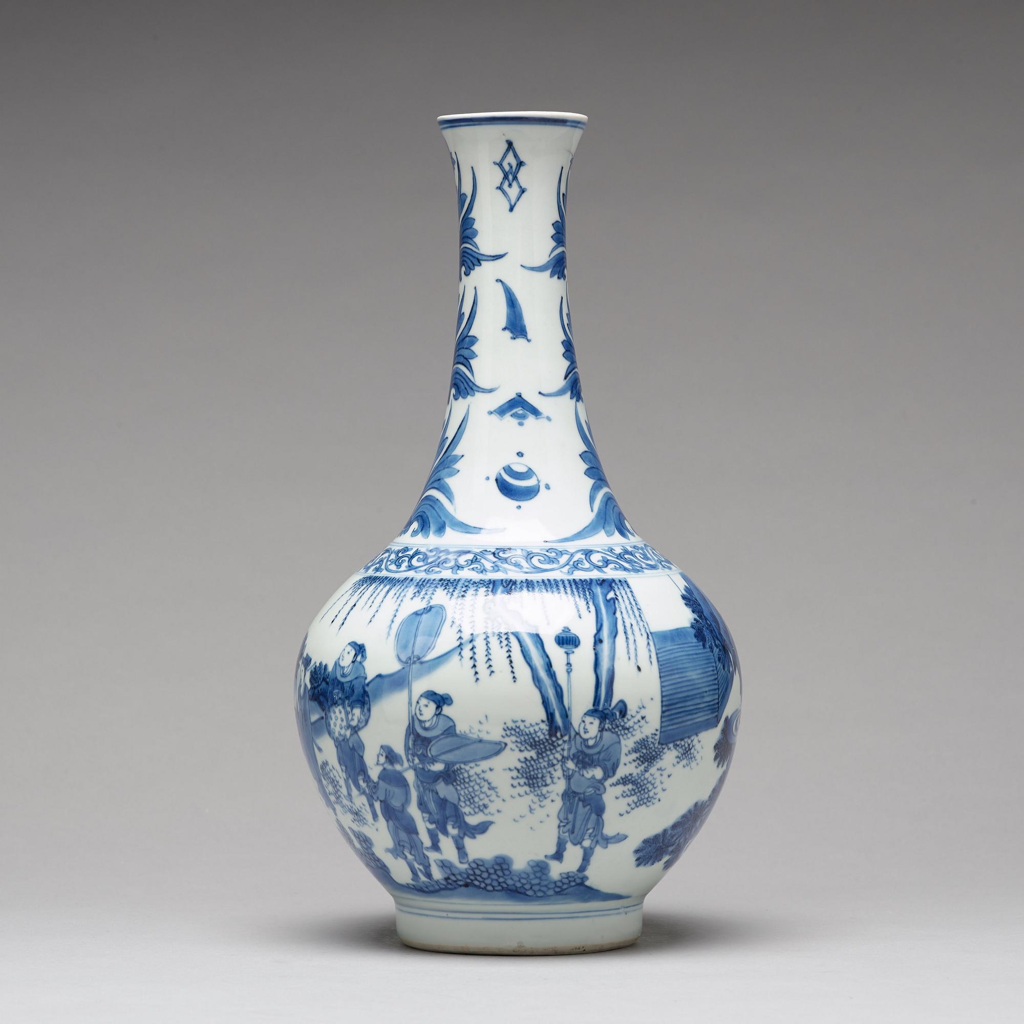 A Transitional blue and white bottle vase, 17th Century.