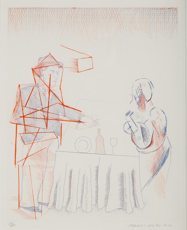 DAVID HOCKNEY, färgetsning och akvatint, signerad David Hockney och numrerad 175/200 med blyerts. Utförd 1976-77.