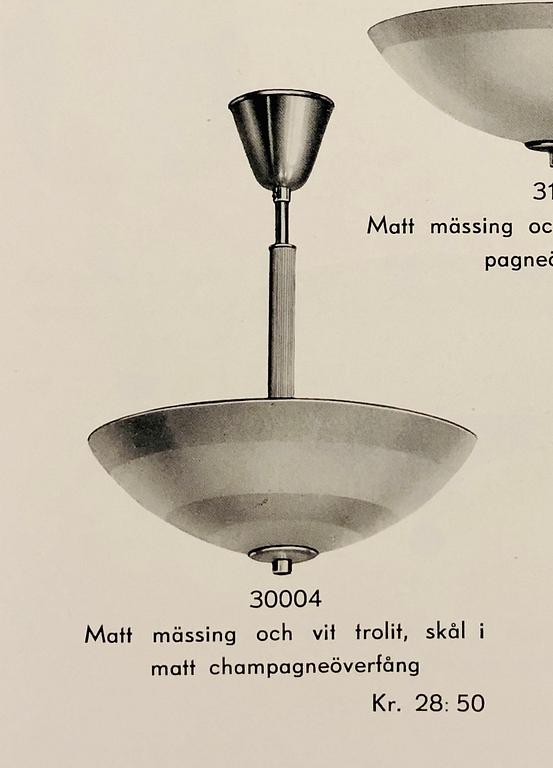 Erik Tidstrand, a model "30004" ceiling lamp, Nordiska Kompaniet, Sweden, 1930s-40s.