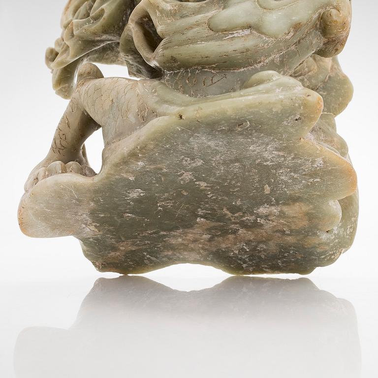 A large soapstone sculpture group of Guanyin, 20th century.