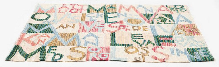 Barbro Sprinchorn, a textile, 'Bokstäverna', tapestry, c. 50 x 57 cm, signed BS.