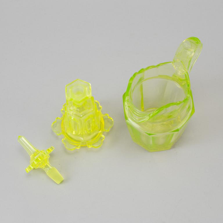 A glass flacon and jug late empire mid 19th century.