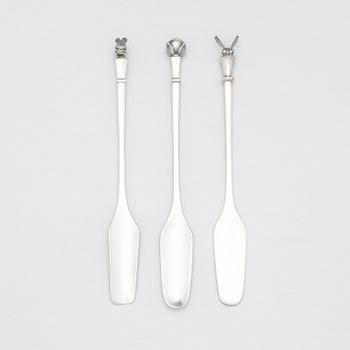 Set med tre spadar i sterlingsilver, design Barbro Littmarck, W.A. Bolin, Stockholm 1988-2004.