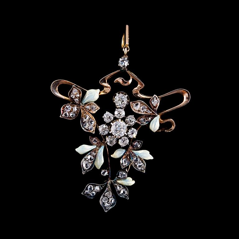 BROSCH, gammal- och rosenslipade diamanter ca 1.50 ct. Ryssland 1896-1908.
