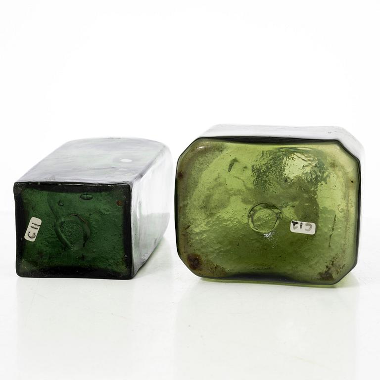 Bottles, 2 pcs, glass, 17th-18th century.