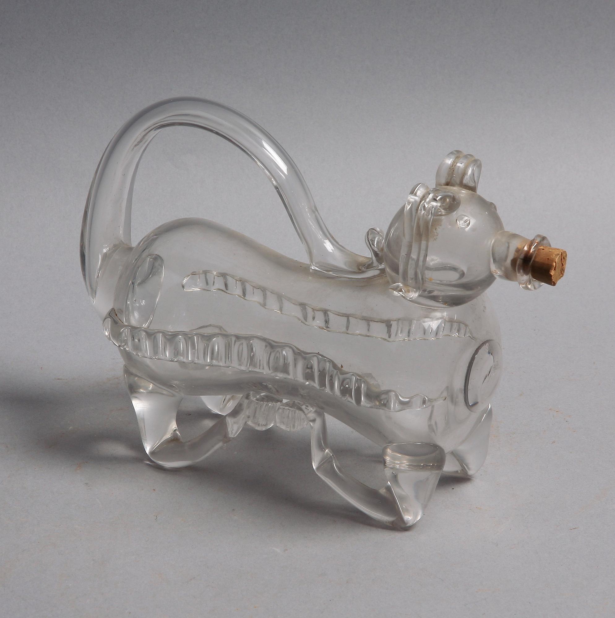 FLASKA, sk brännvinshund, glas, 1800/1900-tal.