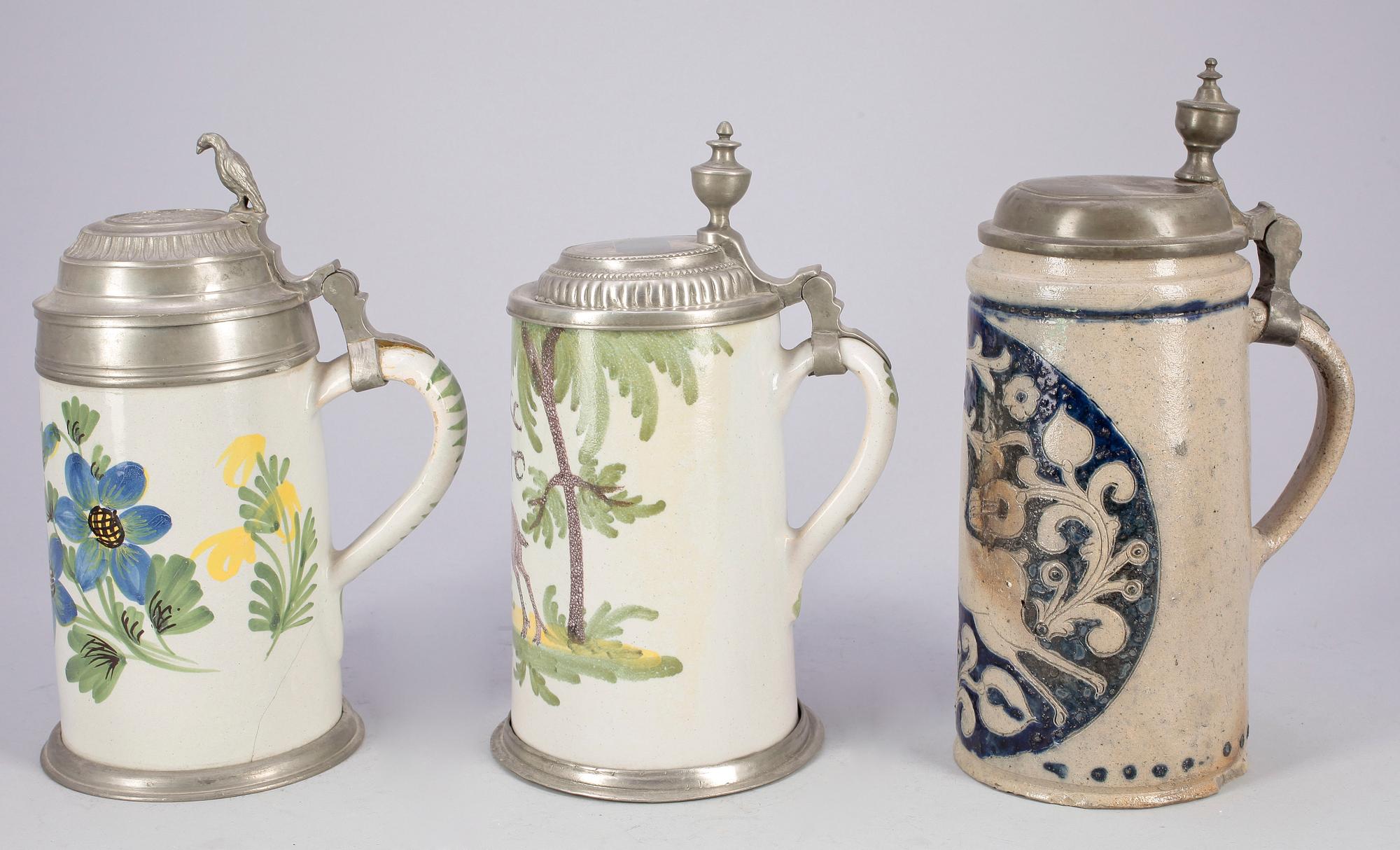 STOP, 3 st, fajans, stengods och tenn, 1700/1800-tal.