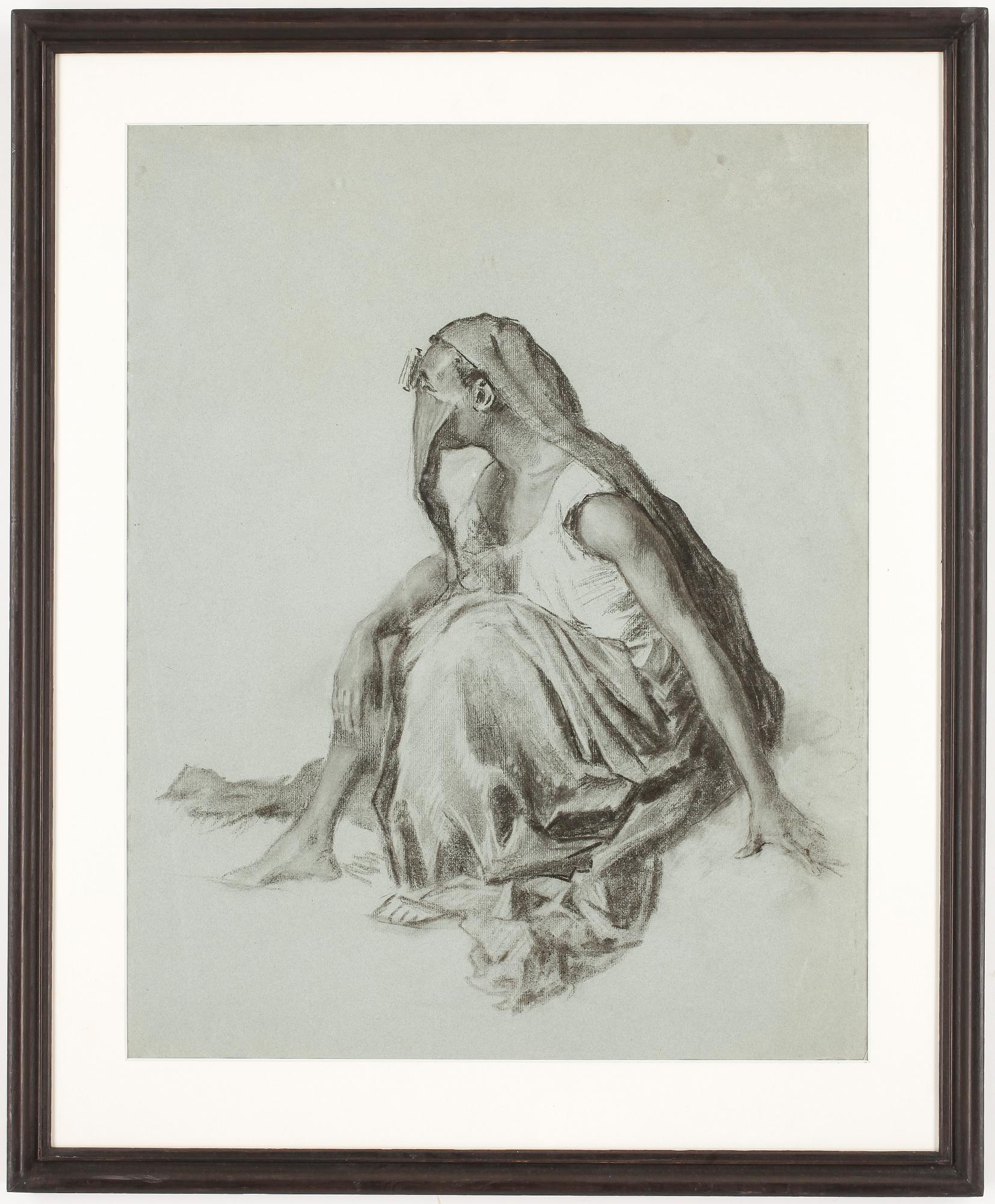 ROBERT THEGERSTRÖM, kolteckning på blått papper.