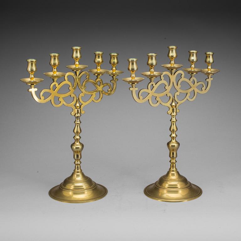 KANDELABRAR, ett par, mässing 1800-tal.