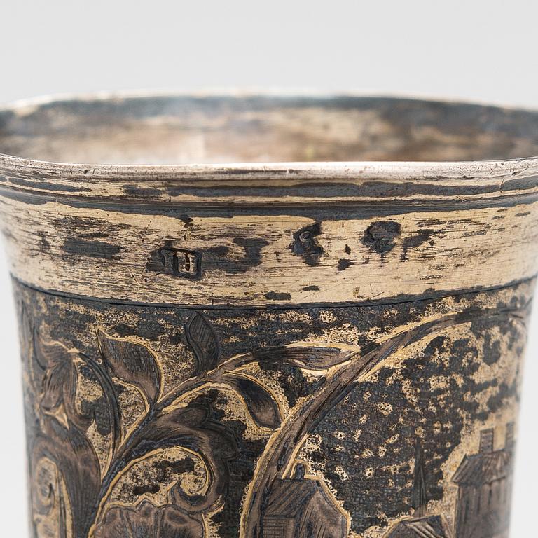 Footed beaker in silver-gilt niello, Moscow 1845. Unidentified maker. Assay master Andrey Antonovich Kovalsky.