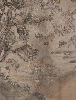 Rullmålning, signerad Wenhuan 文焕, Qingdynastin, daterad 1888.