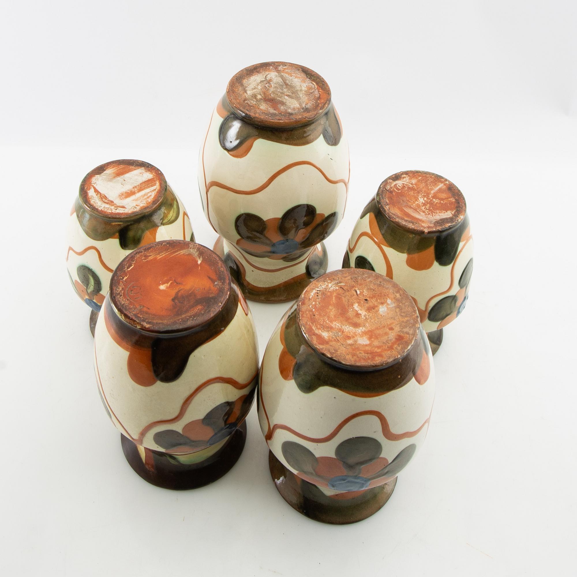 Andersson & Johansson vases 5 pcs Höganäs first half/mid 20th century glazed stoneware.