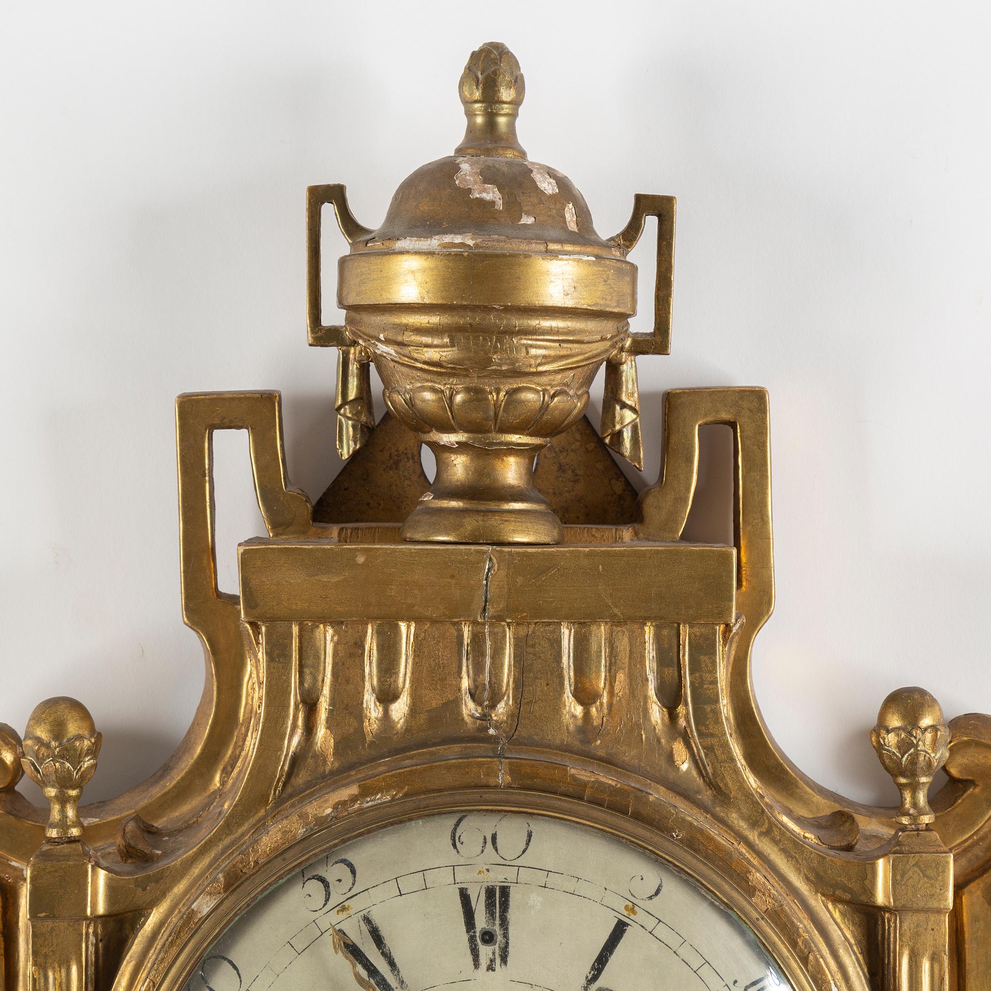A Gustavian wall clock, dial signed Petter Lundmark, Stockholm. Late 18th century.