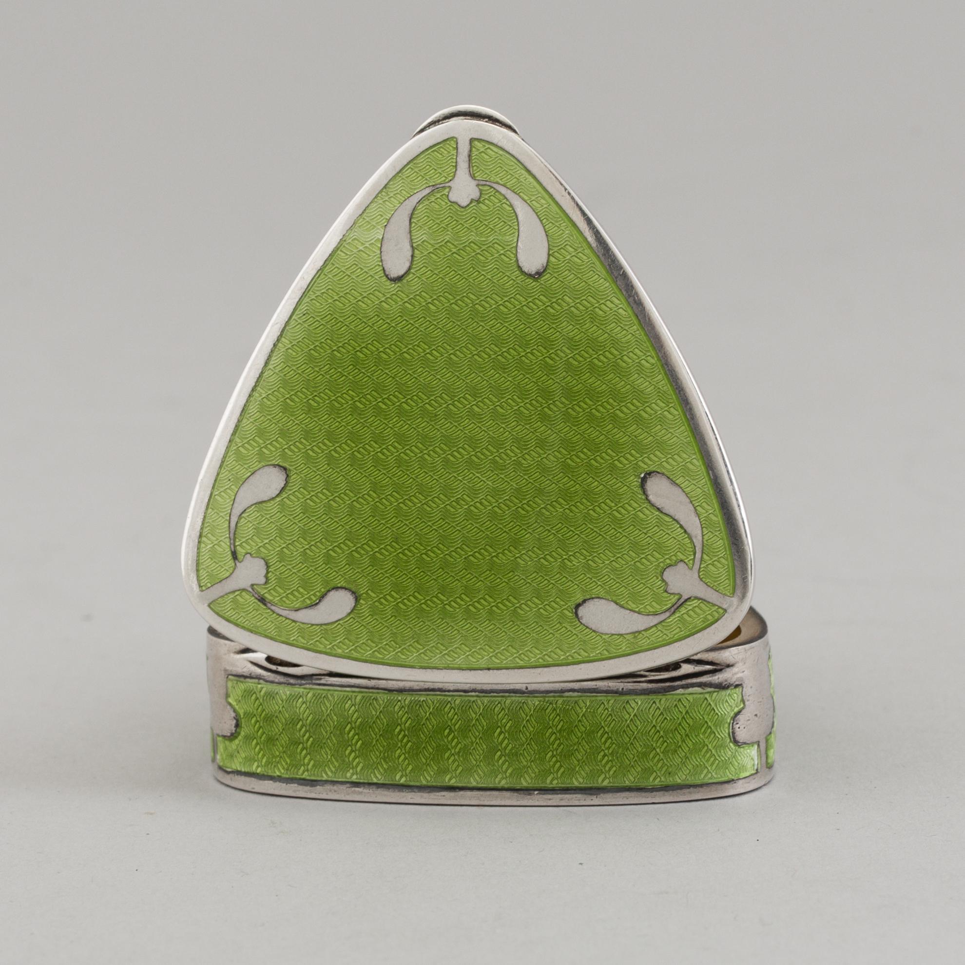 An Austrian Silver green guilloche enamel box, makers's mark Georg Adam Scheid, Vienna 1904.