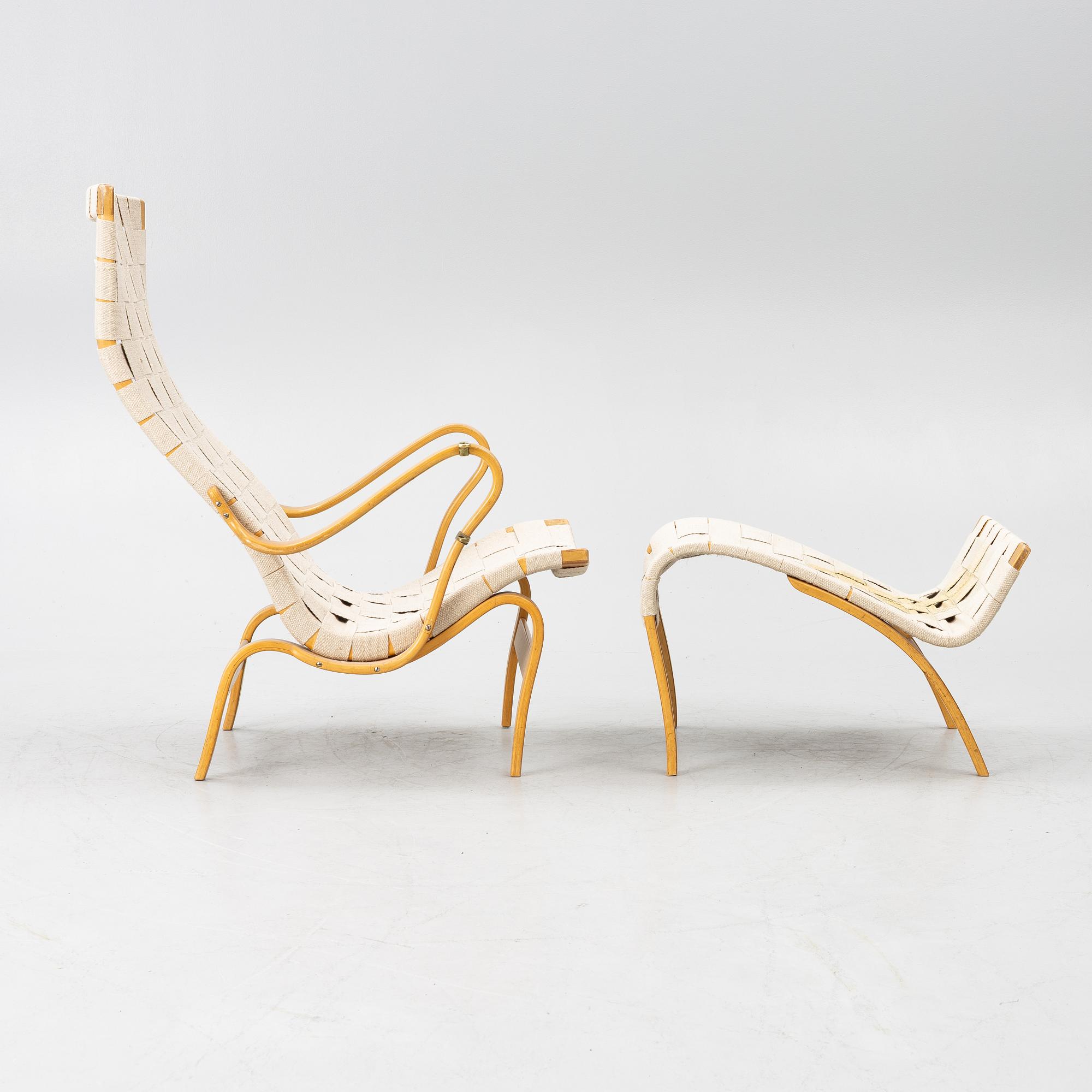 Bruno Mathsson, a 'Pernilla' armchair with ottoman, Firma Karl Mathsson, Värnamo.