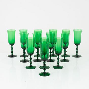 Simon Gate, a set of 14 champagne glasses, "Salut", Orrefors Sandvik, mid-20th century.