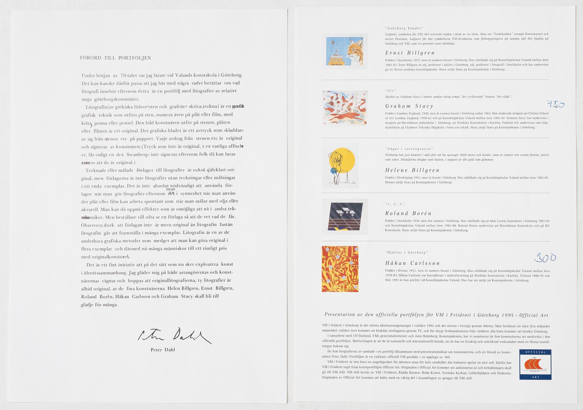 Mapp, 4 litografier,"5Th IAAF World Championships in Athletics Götebog 1995".