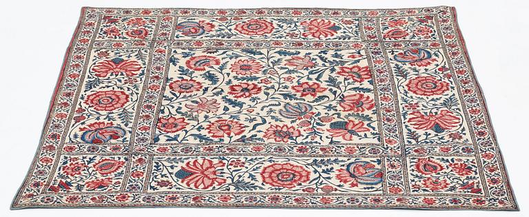 TEXTIL, semiantik/antik Kalamkar, sannolikt Isfahan, ca 110 x 109 cm.