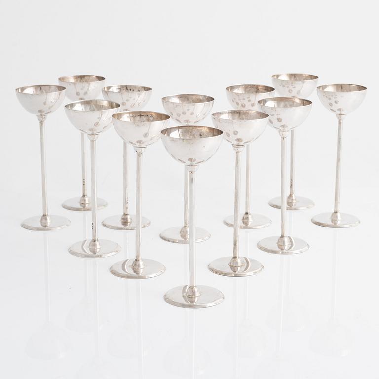 Punch cups, 12 pcs, silver, Poland after 1963.
