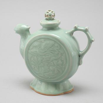 A celadon porcelain tea pot, China, modern manufactory.