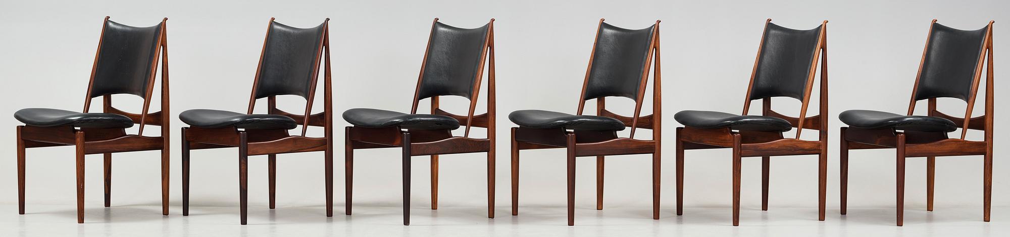 Finn Juhl, stolar, 6 st "Egyptian Chairs", Niels Vodder, Danmark, 1950-60-tal.