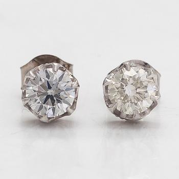 A pair of 14K white gold earrings, brilliant-cut diamonds approx 1.00 ct in total. Mikko Laine, Turku, Finland.