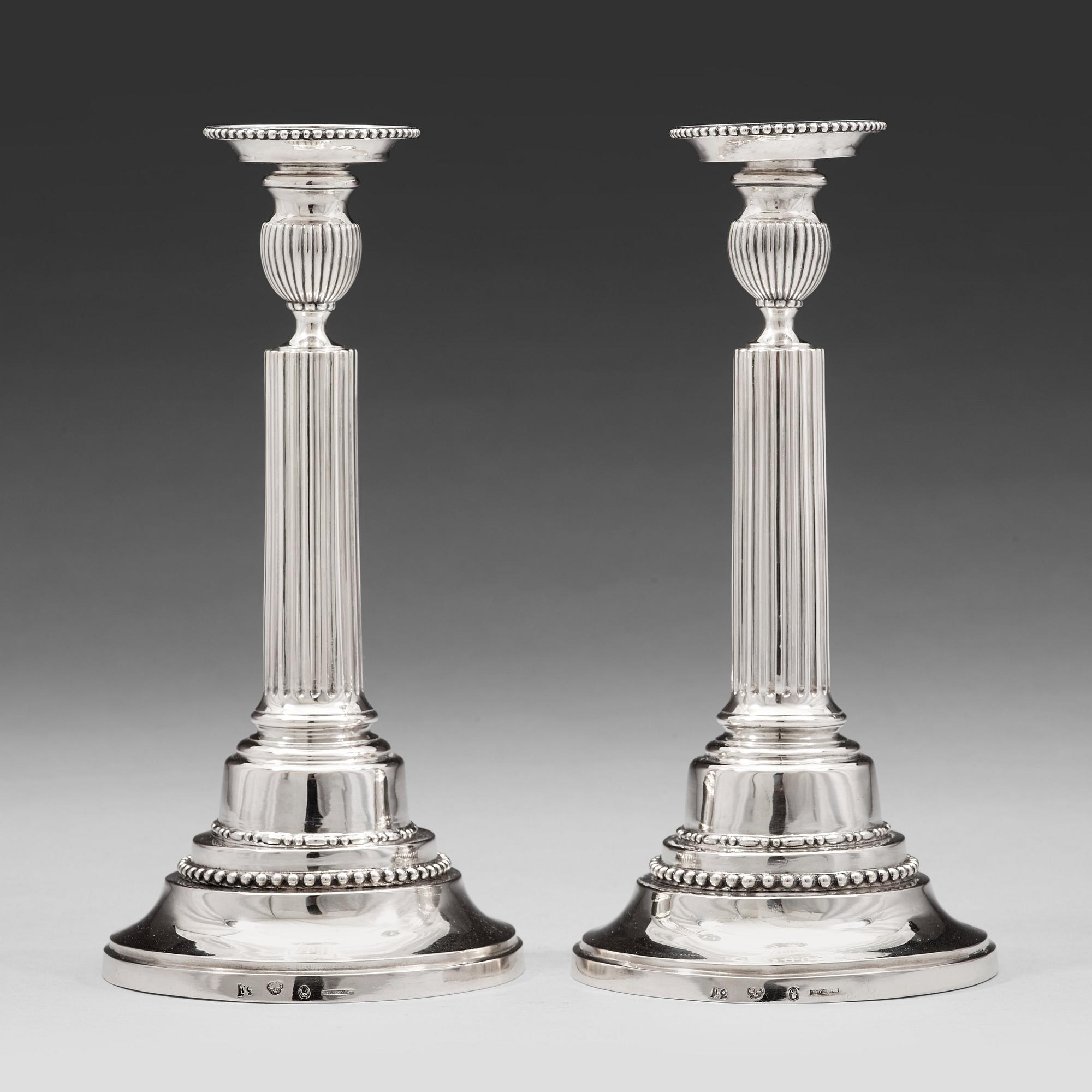 A pair of Swedish 18th century silver candlesticks, mark of Johan Ekholm, Stockholm 1788.