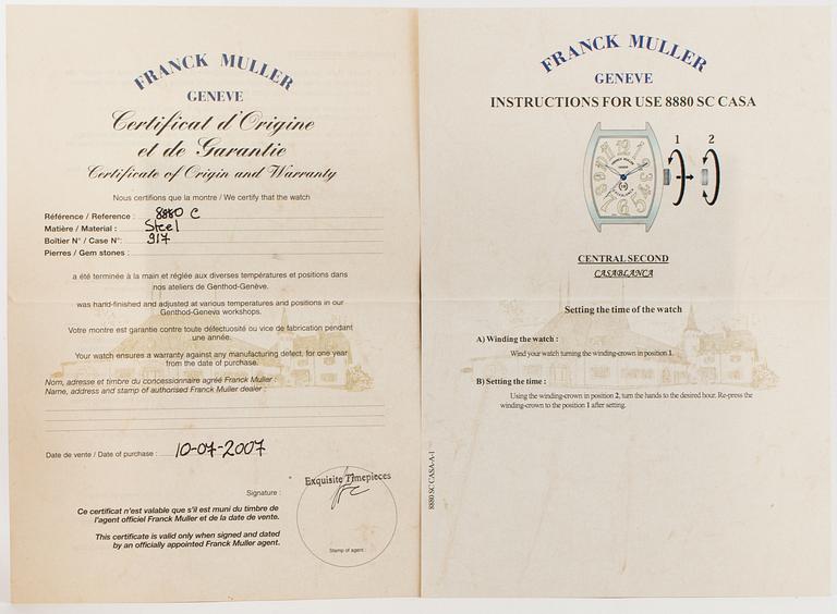 FRANCK MULLER, Casablanca, "10th Anniversary", wristwatch, 39,5 x 47 (55) mm.