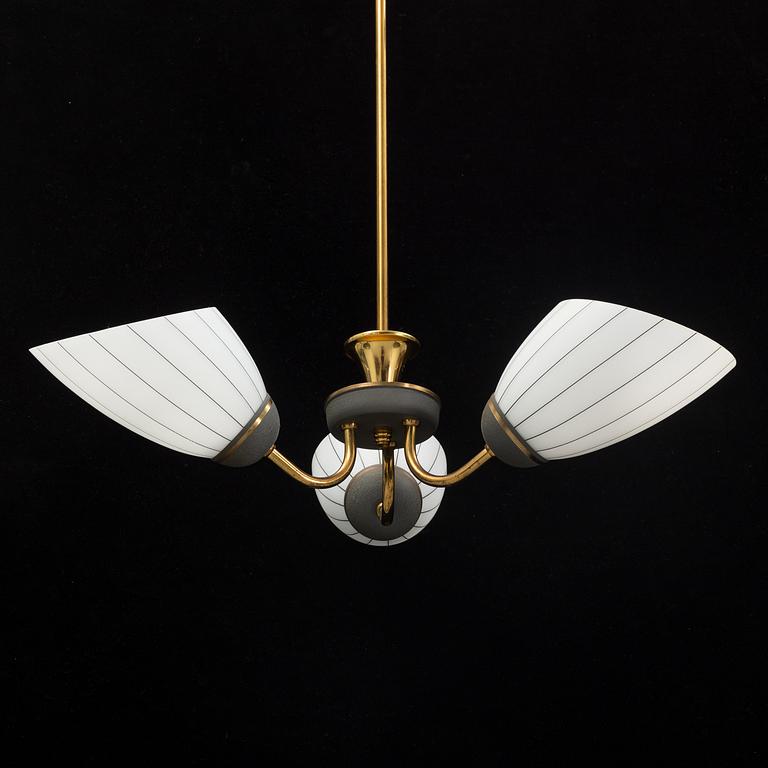 A brass ceiling lamp, mid 20th century.