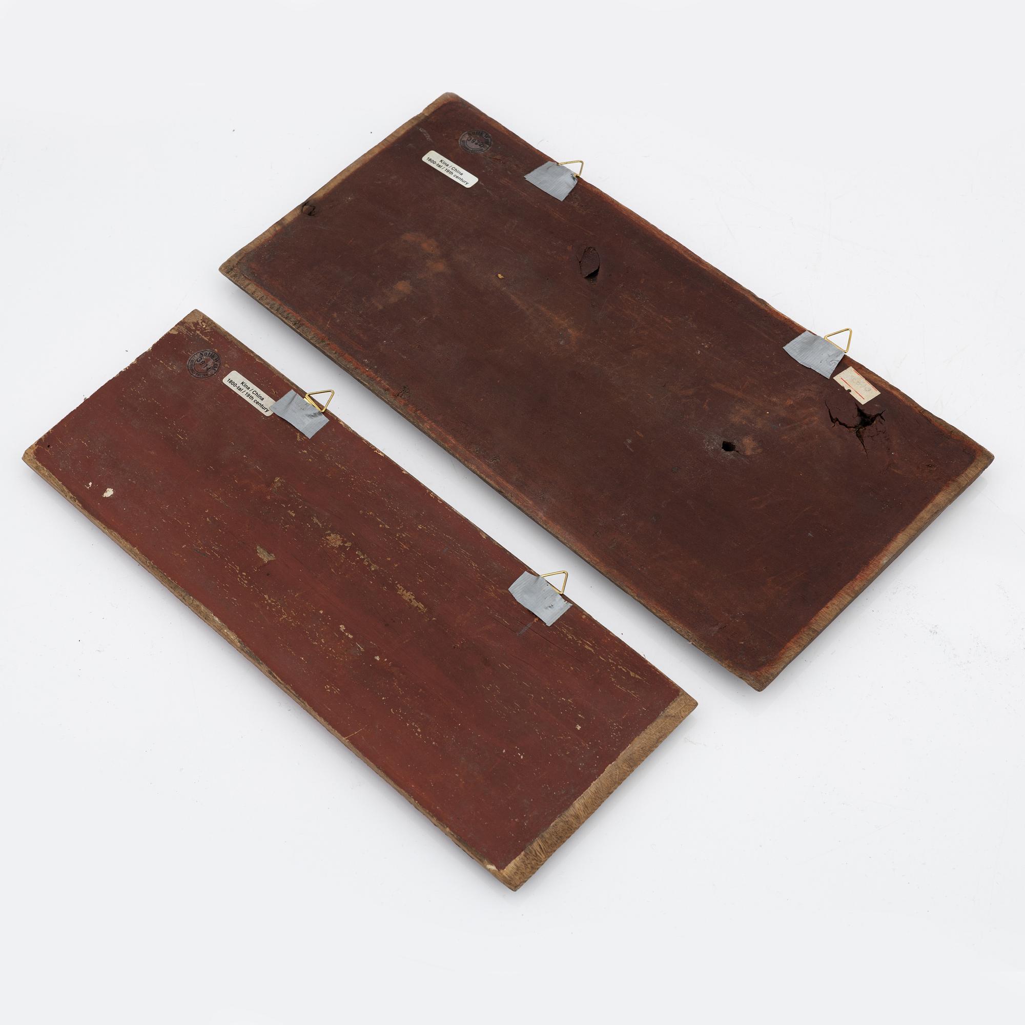 Two wooden panels, Qing dynasty, 19th Century.