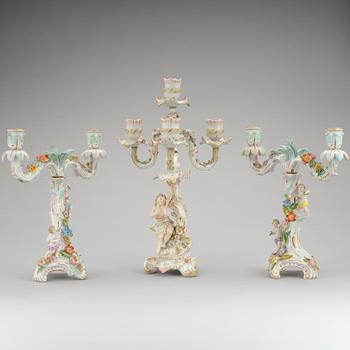 3 porcelain candelabra, Sitzendorf & Dresden, 19th and 20th century.