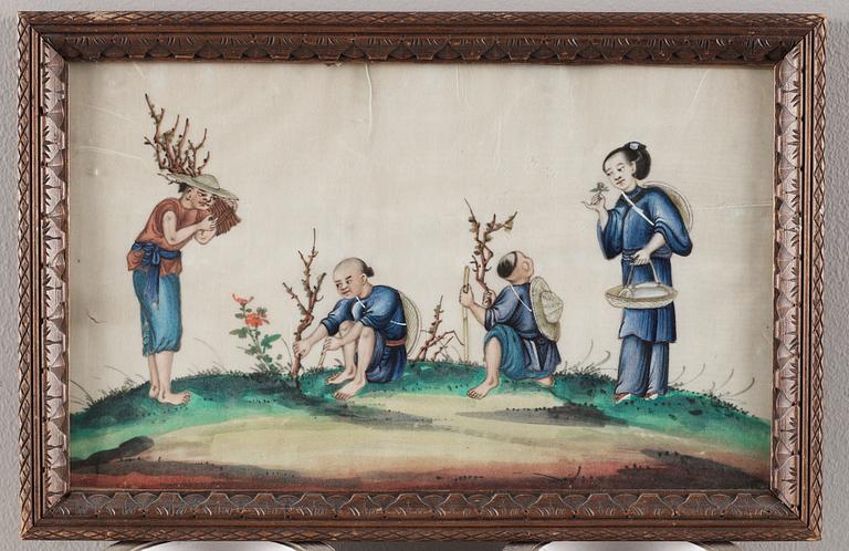 GOUACHER,14 stycken. Qingdynastin sent 1800-tal.