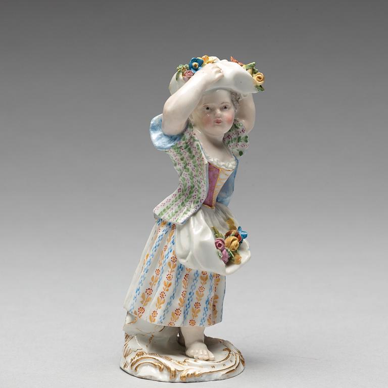 A Meissen figure of a girl with flowers, 1890's.