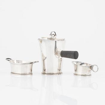 Kaffeservis, 3 delar, silver, Guldsmedsaktiebolaget GAB, Stockholm 1949.