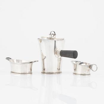 A Swedish Silver Coffee Pot, Creamer and Sugar Bowl, GAB, Stockholm 1949.