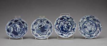 BÄRTALLRIKAR, 4 st, porslin, Mingdynastin, Wanli (1573-1614), Kina.